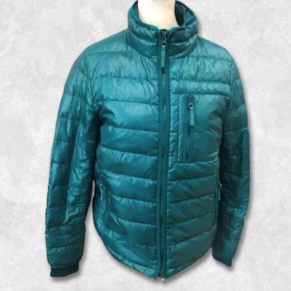 J.Crew Puffer Down Filled Jacket Quilted Full Zip Front Rib-Knit Cuffs Teal W S - Picture 2 of 12